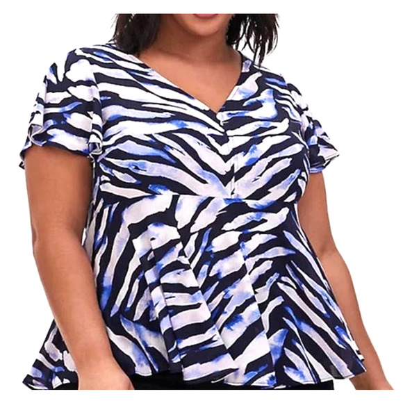 torrid Tops - Torrid Babydoll Georgette Blouse Womens Size 1X Blue Flutter Sleeves V-Neck